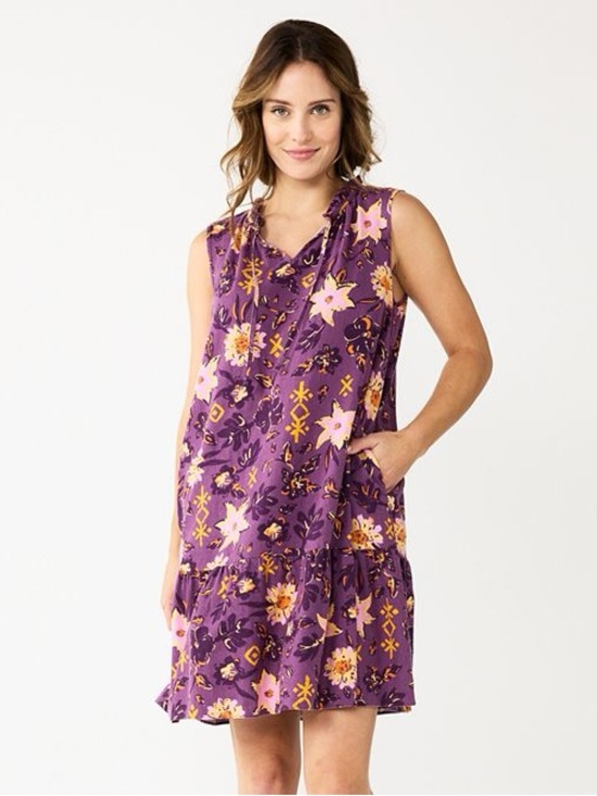 Sonoma Dresses & Skirts - Sonoma Purple Floral V-Neck Tiered Mini Dress